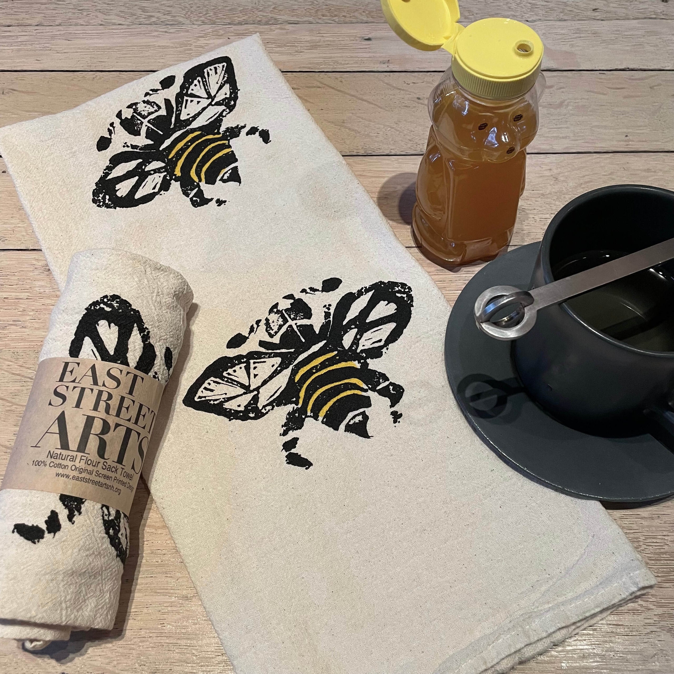 Honey Bee Kitchen Towel Flour Sack Tea Towel Hand Printed 
